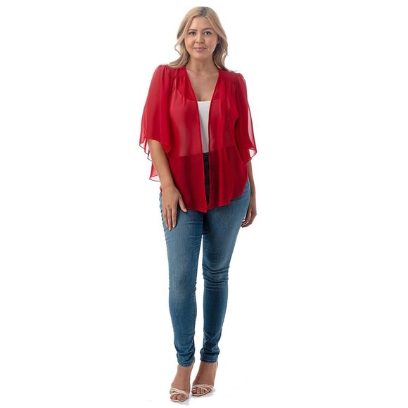 4x-6X New Plus Size Super Cute open sheer SHRUG - RED - Picture 4 of 5